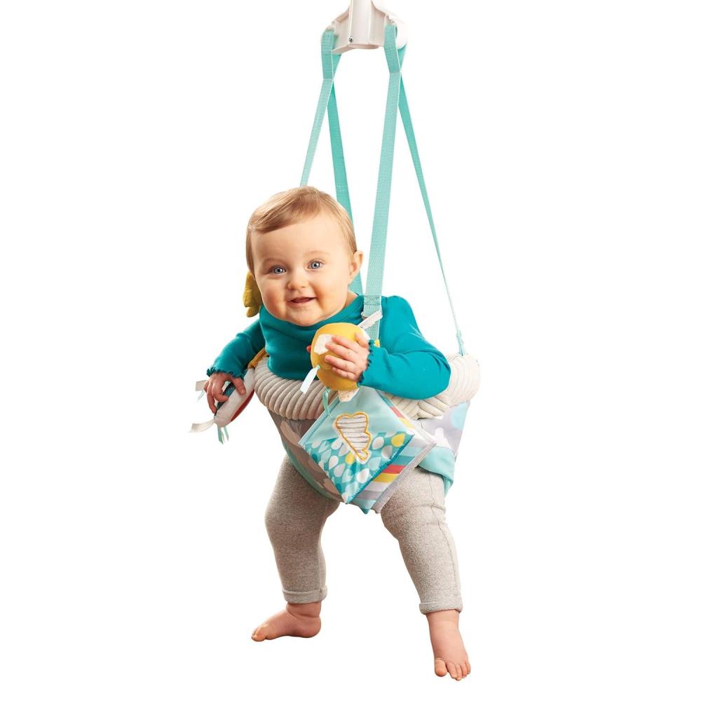 imageEvenflo Exersaucer Johnny Jumper Featuring EasytoUse Clamp Attachment for Quick and ToolFree Set Up and Adjustable Straps to Customize the Height for Your Child RooSweet Skies