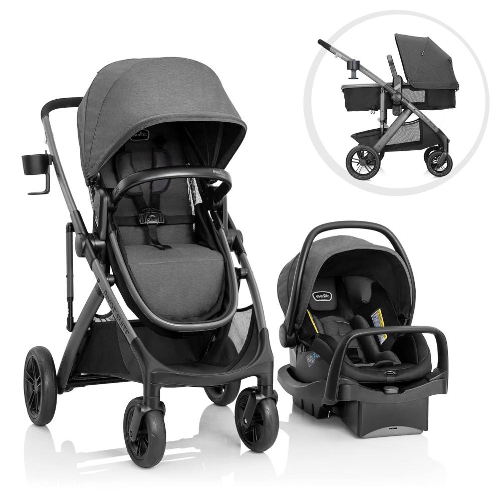 imageEvenflo Pivot Suite Modular Travel System with LiteMax Infant Car Seat Dunloe BlackDevon Gray