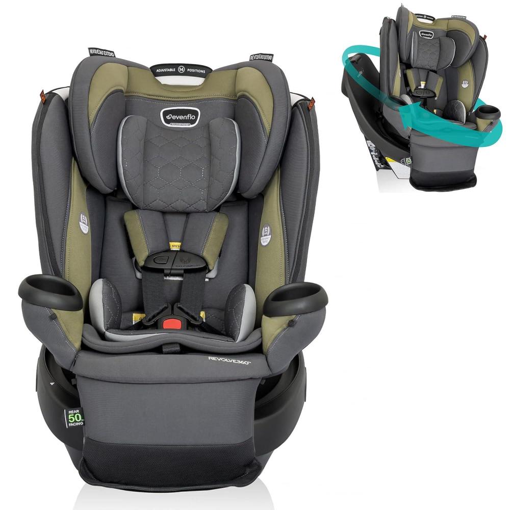 imageEvenflo Revolve360 Extend Convertible Car Seat with 360 Degree Rotation Extended RearFacing ForwardFacing Booster Mode and Secure Latch Install Rowe PinkRockland Green