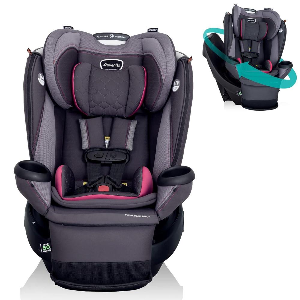 imageEvenflo Revolve360 Extend Convertible Car Seat with 360 Degree Rotation Extended RearFacing ForwardFacing Booster Mode and Secure Latch Install Rowe PinkRowe Pink